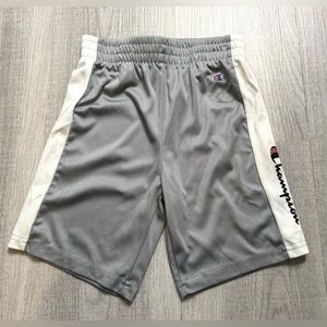 Champion Boys Hertiage Script Mesh Short in Gray & White. Size 5.